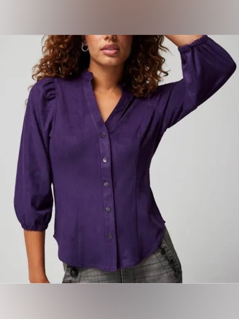 White House Black Market Purple Button-Front Blouse size 8